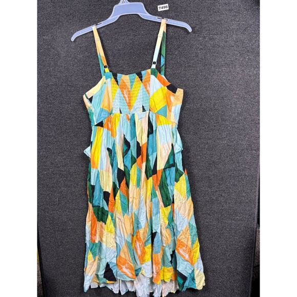 Torrid Midi Sun Dress Womens Size 0 (L) Green Multi Geometric Sleeveless - Picture 2 of 8